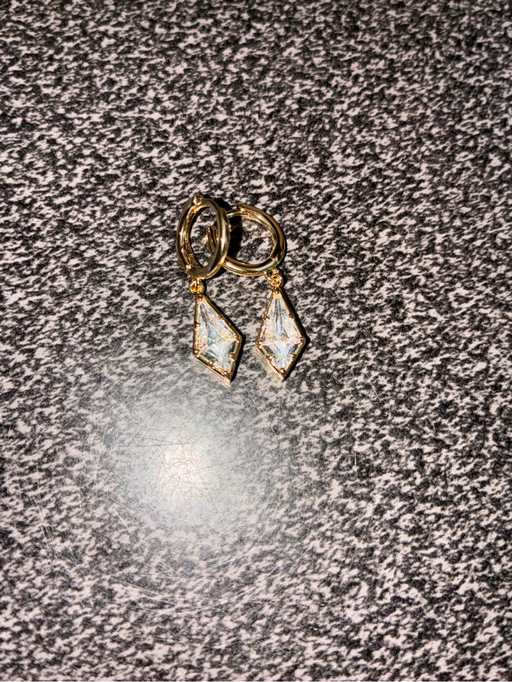 Gold Tone Crystal Dangle Earrings - Huggie Hoops Sparkling - New